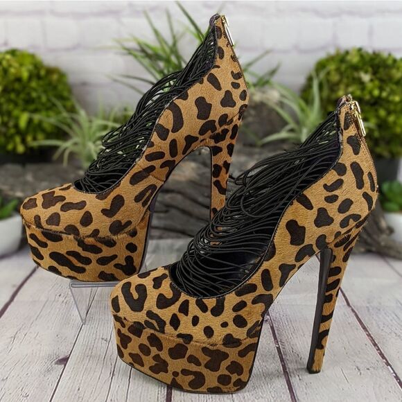 London Trash Ceres Leopard Platform Stiletto Pumps - Picture 4 of 12